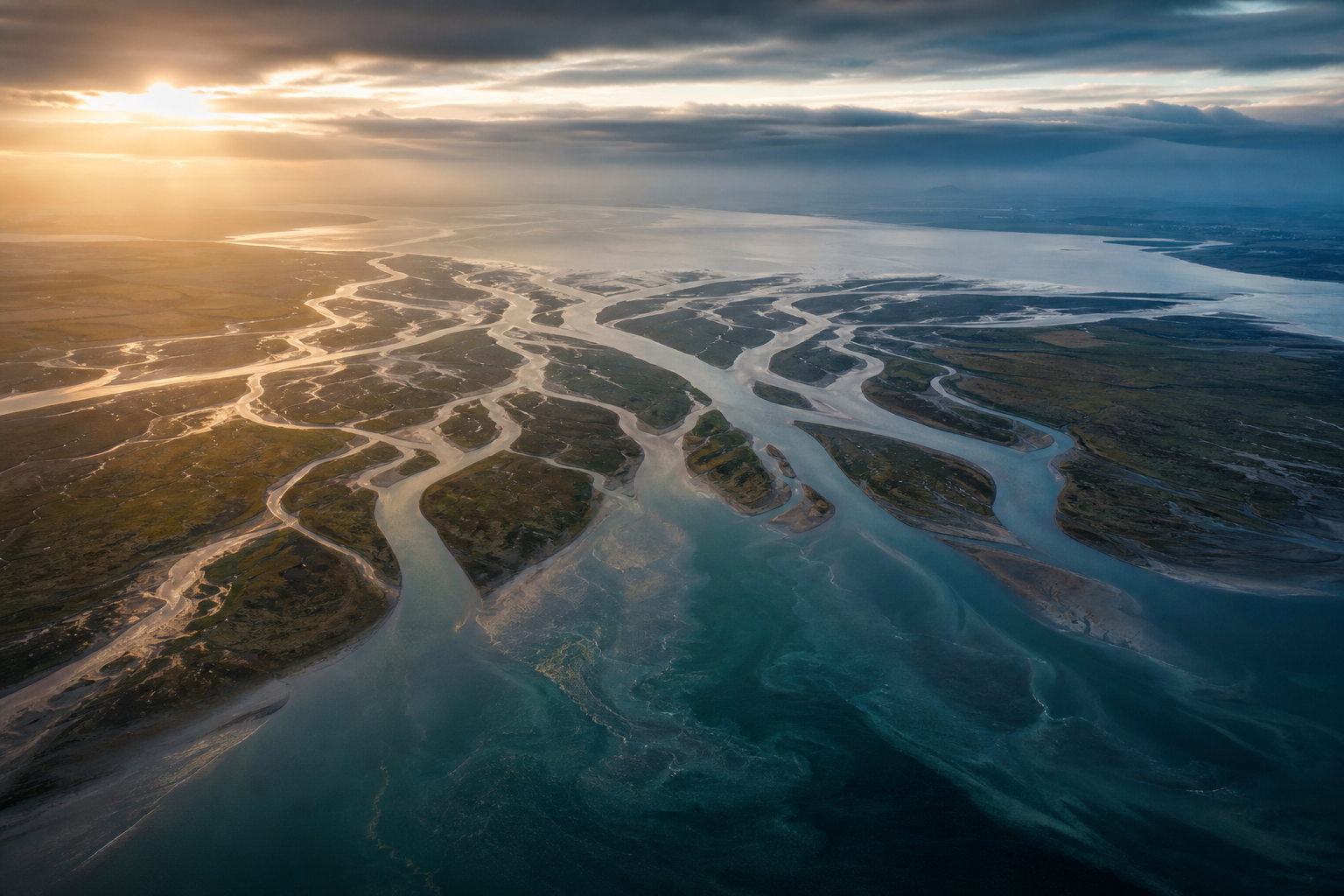 An aerial river delta with branching channels, suggesting strategy, pressure and route selection