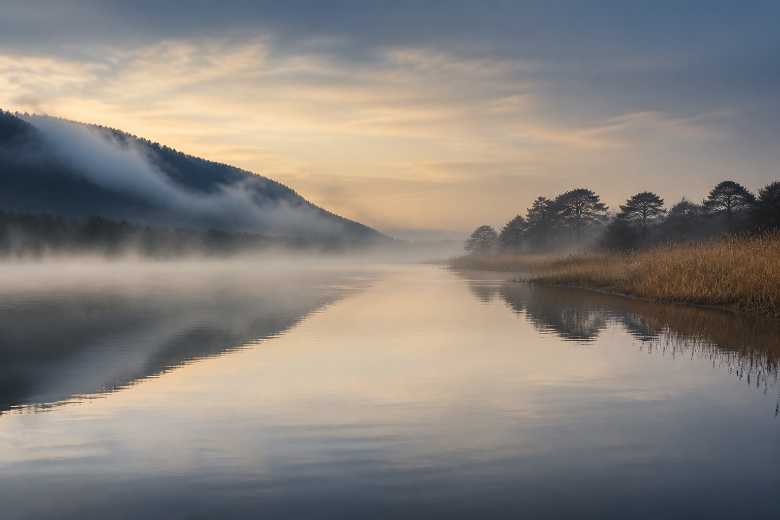 Mist over still water at dawn, suggesting a calm and confidential first conversation